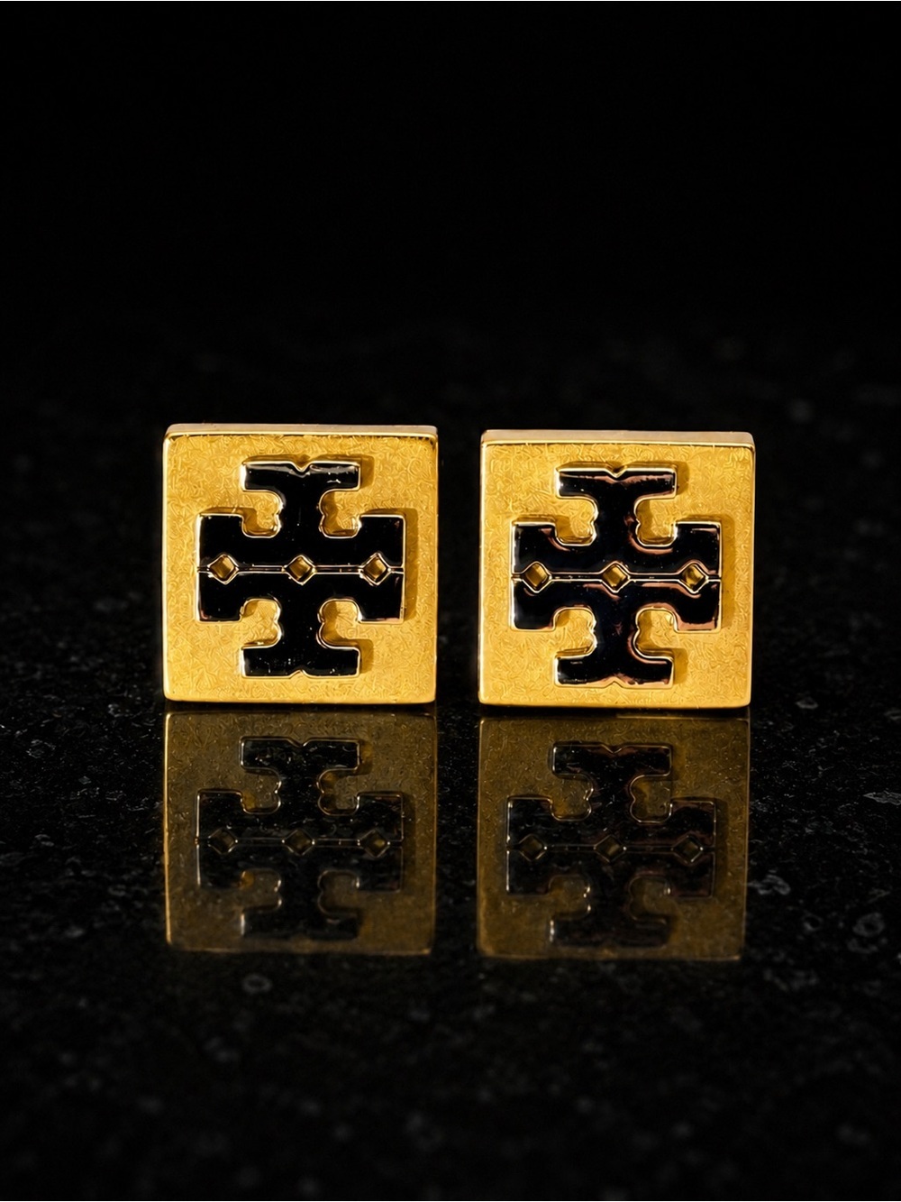 Tory Burch Gold & Silver Double T Square Stud Earrings